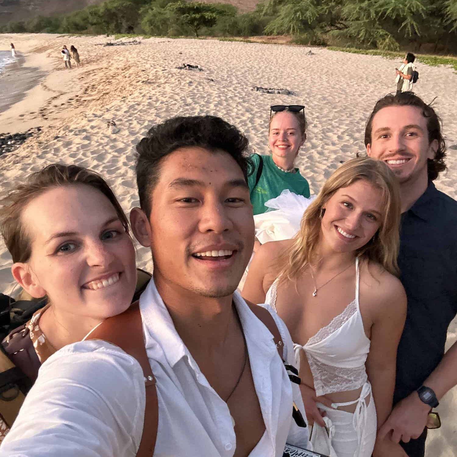 selfies of wedding photographer and his couples after their beach engagement shoot